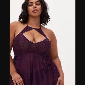 TORRID MESH HIGH NECK KEYHOLE BABYDOLL